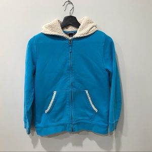 Lands’ End Girl’s Blue Sherpa Zip Up Sweatshirt with Hood, Large (14)